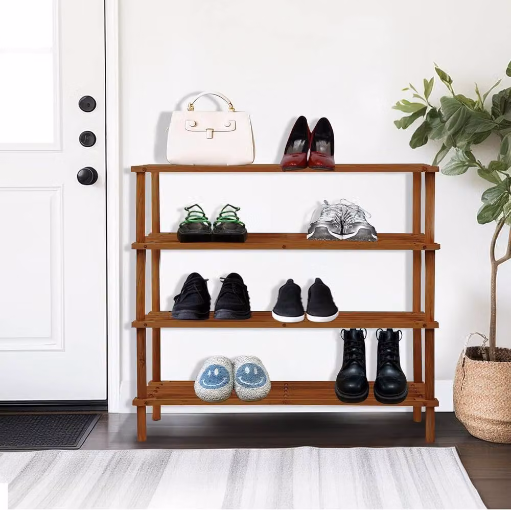 BARGAINS-GALORE 4 Tier Wooden Shoe Rack and Footwear Storage Organiser in Brown Walnut – 2
