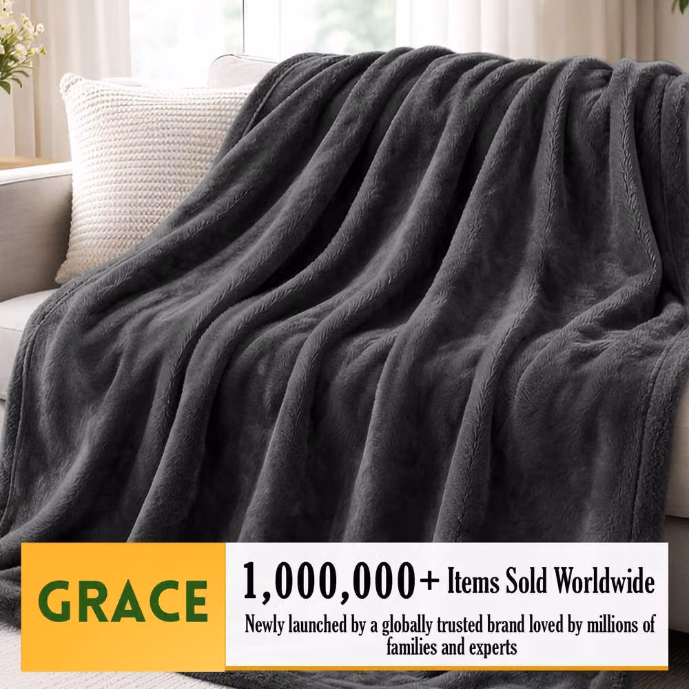 Grace Premium Cozy Flannel Fleece Soft Throw Blanket in Grey, W: 150 cm, L: 200 cm – 2