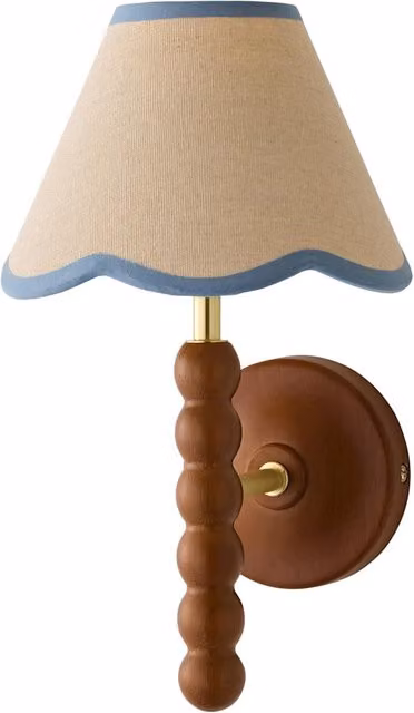 ValueLights Bobbins Walnut Bobble Wall Light with Blue Fabric Shade – 3