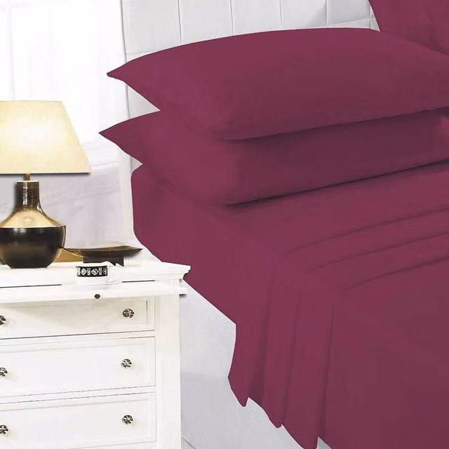 K Collection Wine Percale Cotton Fitted Sheet, W/D/H: 140 x 200 cm