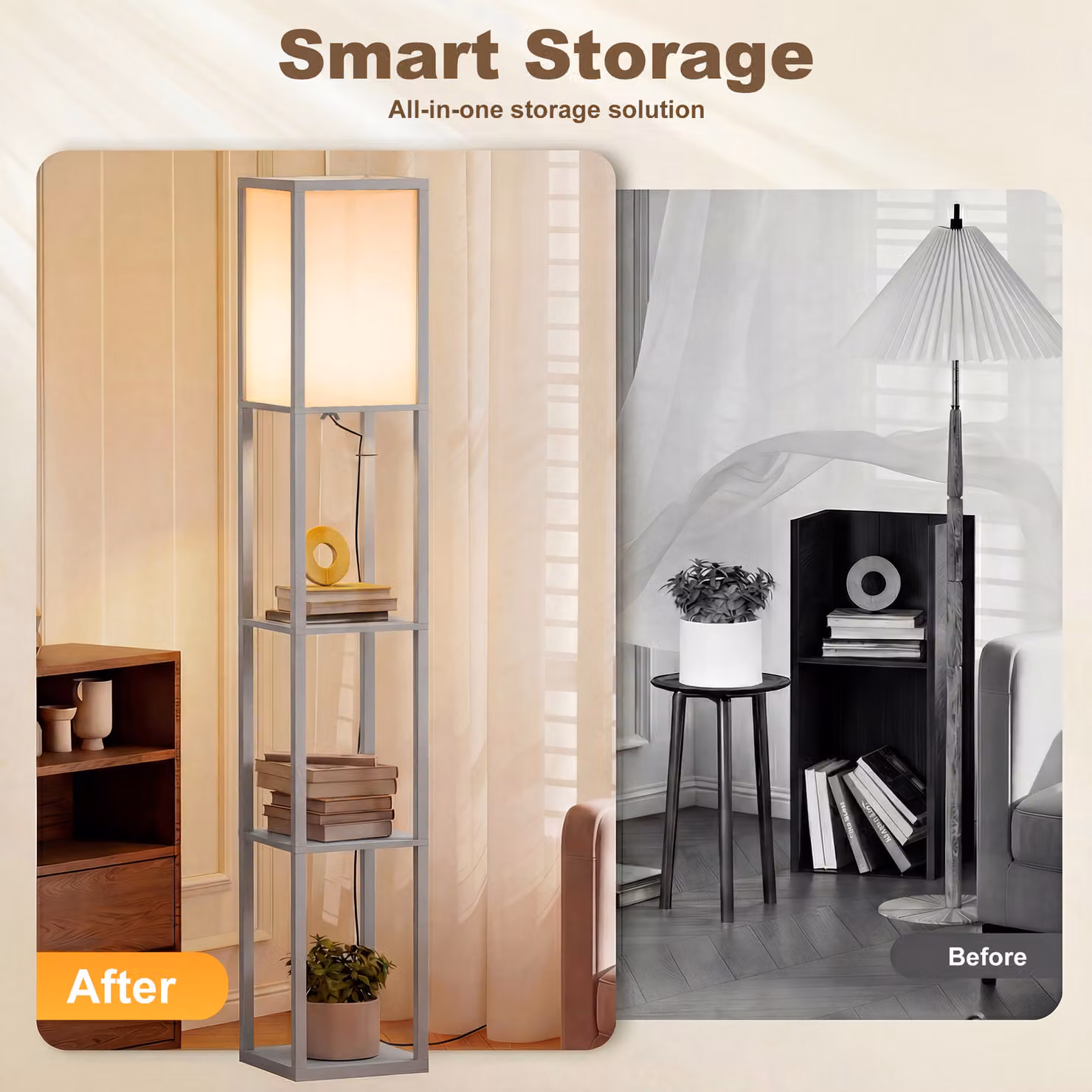 HOMCOM 3-Tier Floor Lamp with Storage Shelf in Grey, Height: 160 cm – 3