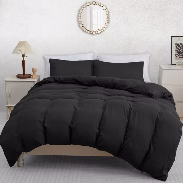 Pamposh Pre Washed Microfibre Duvet Cover and Pillowcase Set, Black, 200 x 200 cm