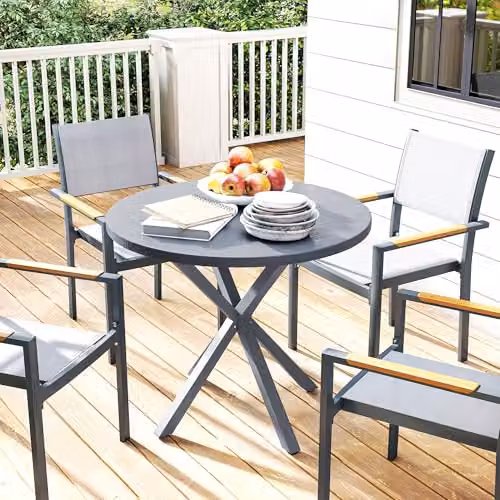 Outsunny Round Garden Table with Metal Frame in Grey – 7