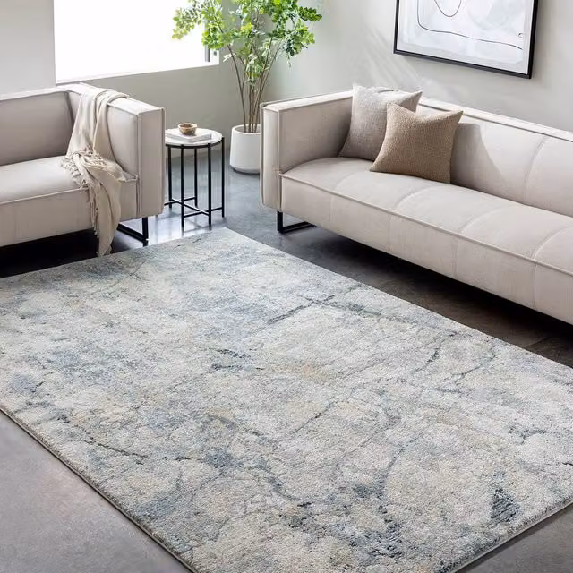 Livabliss Avellino Abstract Modern Marble High Pile Living Room Rug in Grey, Blue and Beige, W: 160 cm, L: 215 cm – 1
