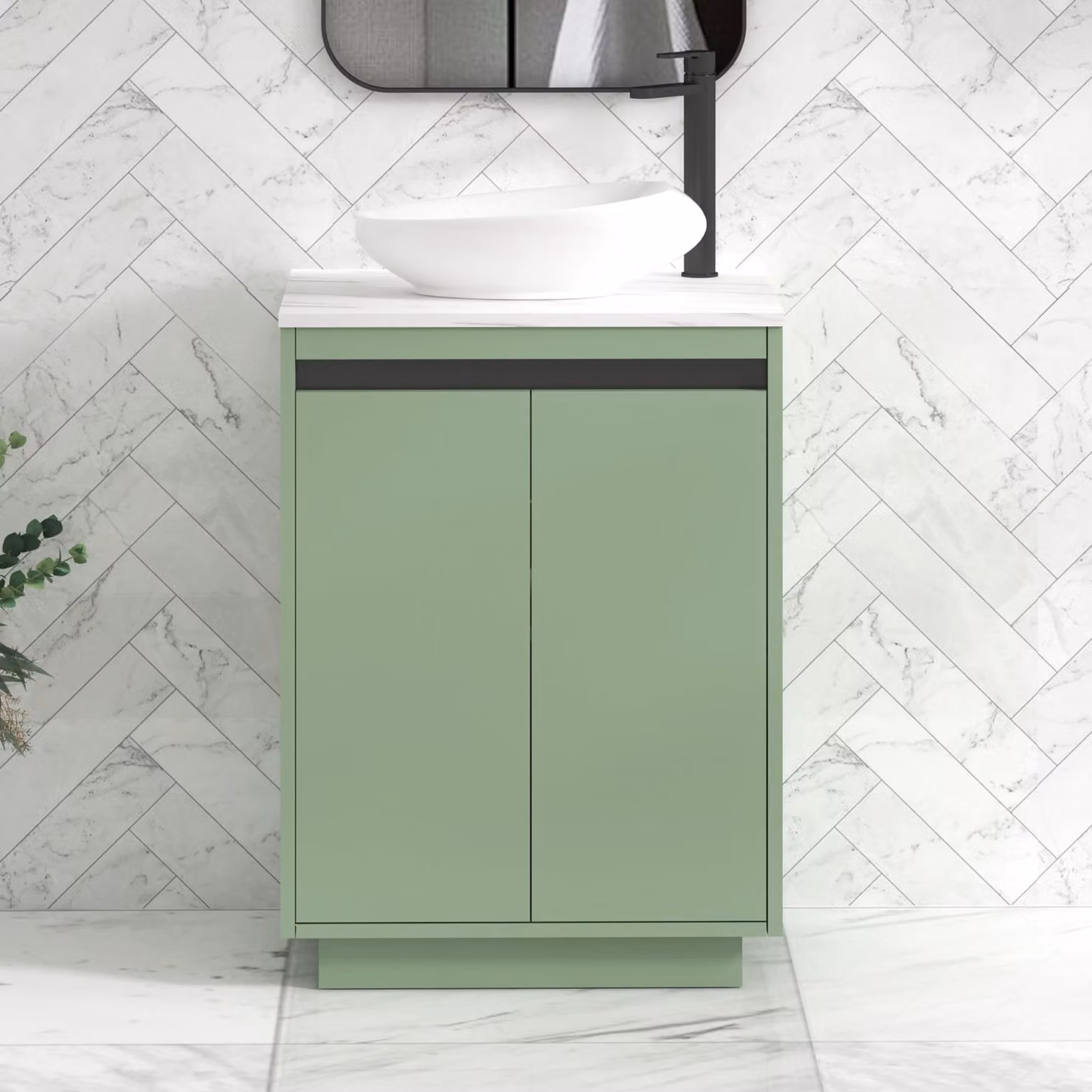 Royal Bathrooms Orion 800mm Mint Sage Floor Standing Countertop Vanity Unit with Nova Basin and Black Accent Trim