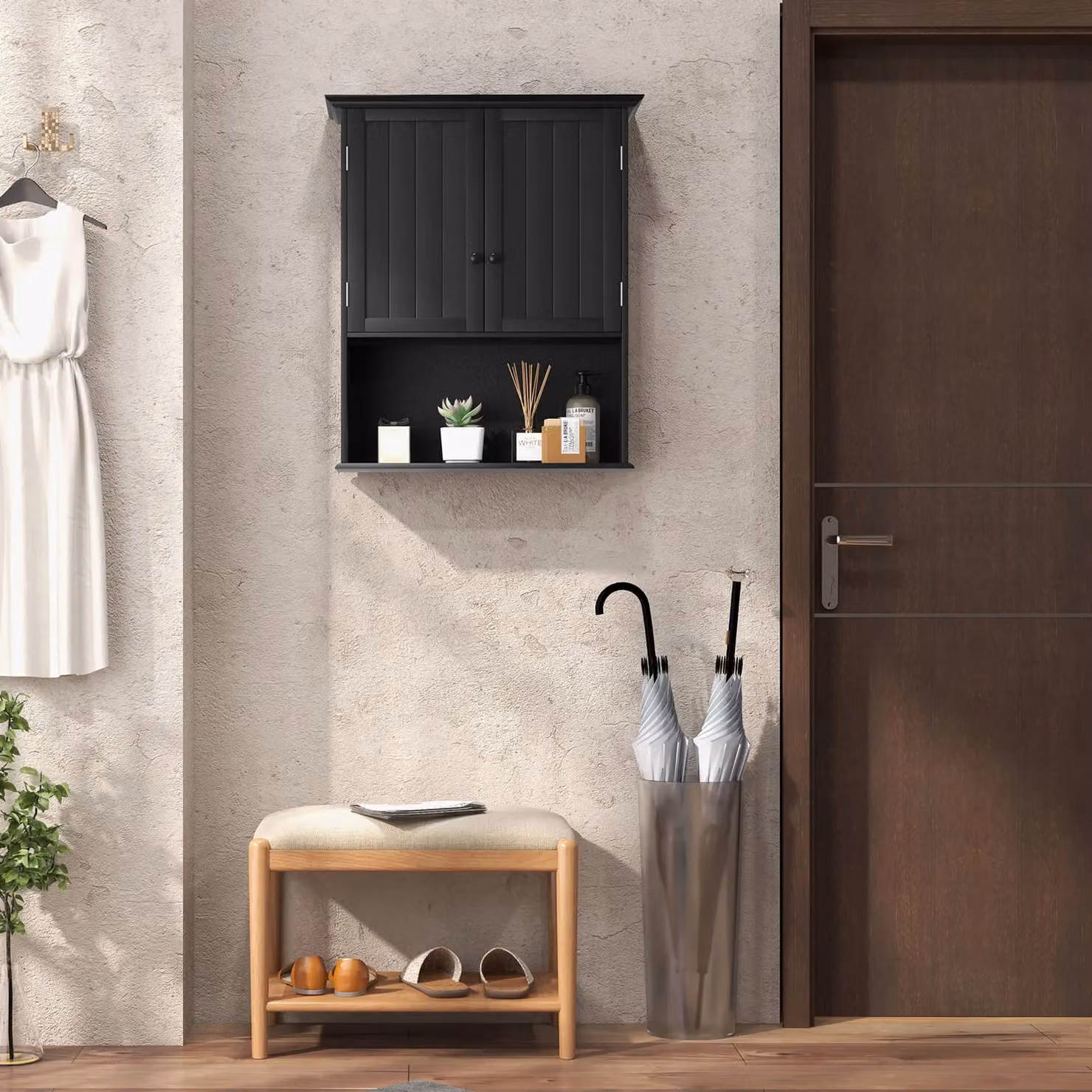 Gymax Modern Black Wall Mounted Bathroom Medicine Cabinet with Double Hinged Doors and Adjustable Internal Shelves – 3