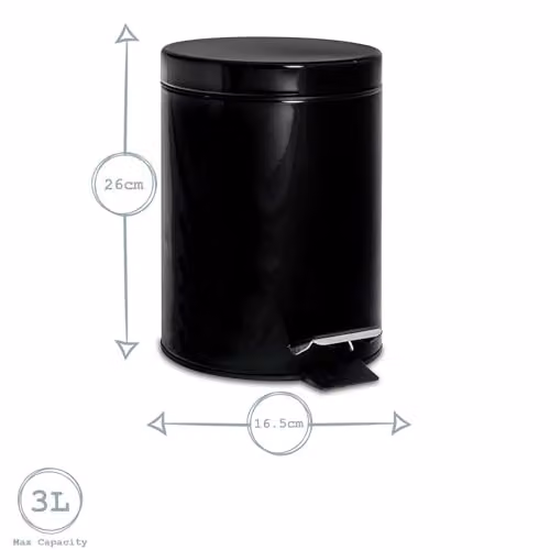 Harbour Housewares Set of 2 Round Stainless Steel Pedal Bins, 3L, Black – 7
