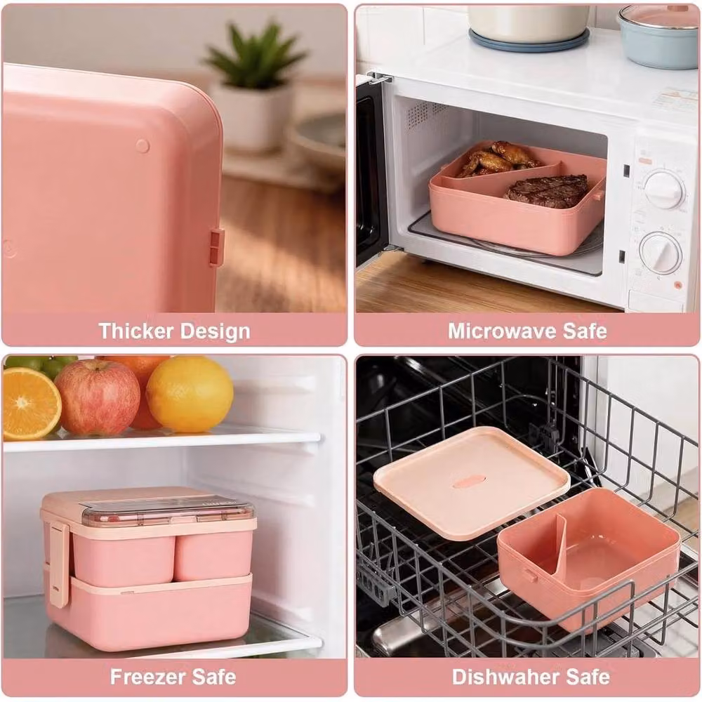 PAWNORA Pink Bento Lunch Box Set with Dividers, 1.8 l – 2