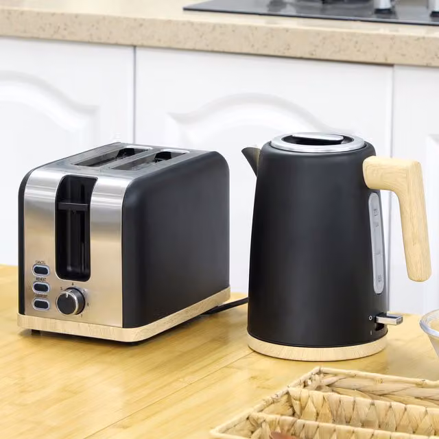 HOMCOM Black Stainless Steel Fast Boil 1.7L Kettle and 2 Slice Toaster Set