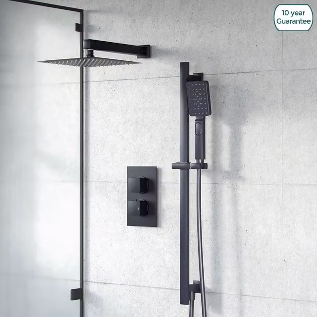 Nes Home Matte Black 2-Way Concealed Square Thermostatic Shower Mixer Valve Set