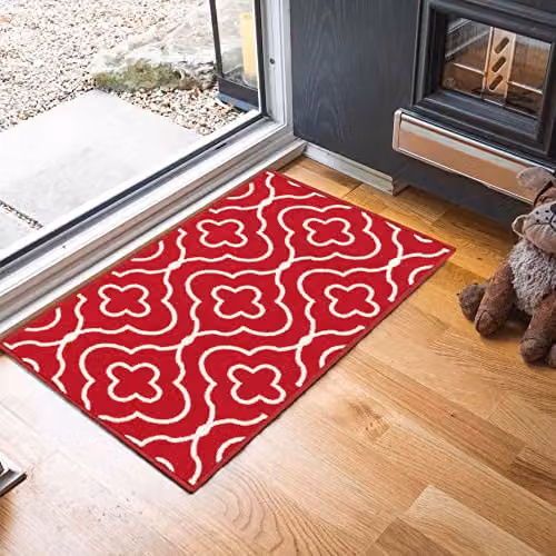 Desire Rugs Red Quatrefoil Non-Slip Machine Washable Kitchen Floor Mat, W: 160 cm, L: 220 cm