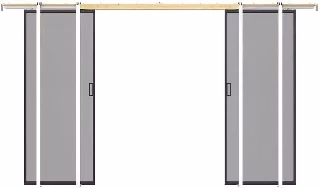 Vente-unique Modern Double Sliding Pocket Door System in Black Aluminium and Smoked Glass, H: 205 cm, W: 93 cm, D: 2 cm – 1