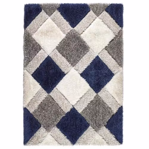 Phoenox Textiles Limited Origins 3D Geo Shaggy Rug in Navy Blue, W: 120 cm, L: 170 cm