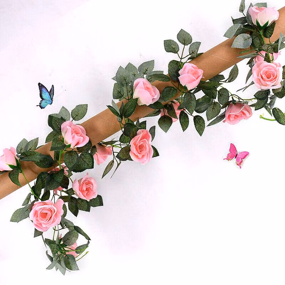 YnysTec Pink Artificial Rose Vine Hanging Garland with 45 Flowers for Wedding Decor, Length: 2.5 m – 3