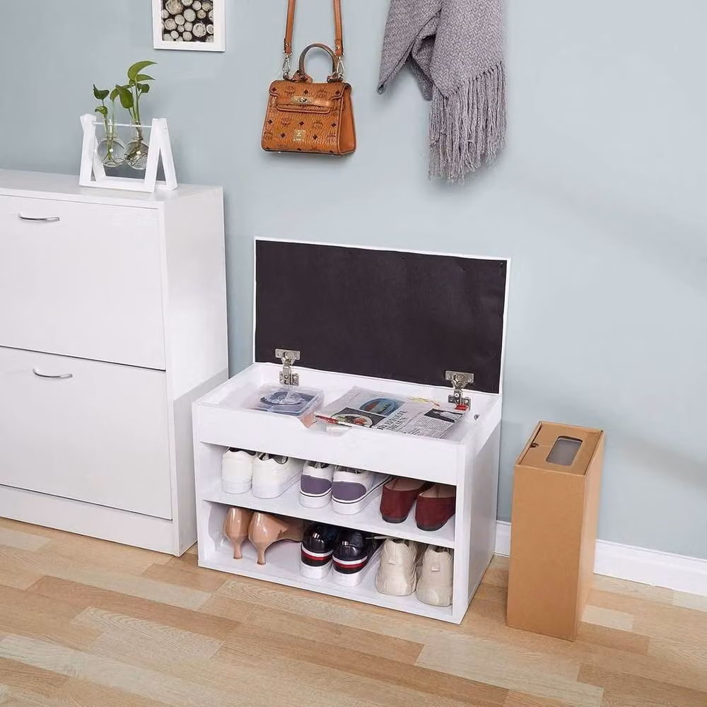 FORGEVIO White Shoe Storage Bench with Shelves and Synthetic Leather Seat – 5