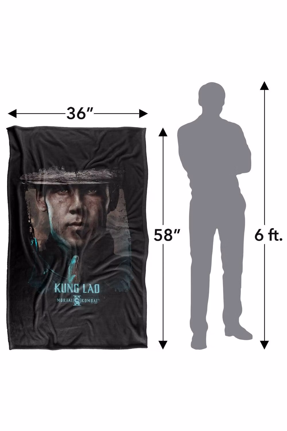 Warner Bros. Mortal Kombat 2 Kung Lao Portrait Extra Large Super Soft Polyester Throw Blanket in Black and Multicolour – 3