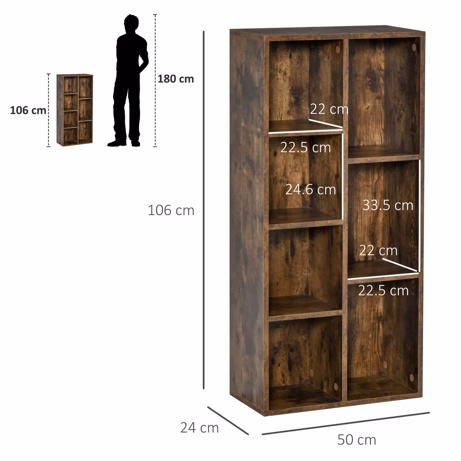 HOMCOM Industrial Cube Storage Bookcase and Free Standing Display Cabinet in Rustic Brown – 3