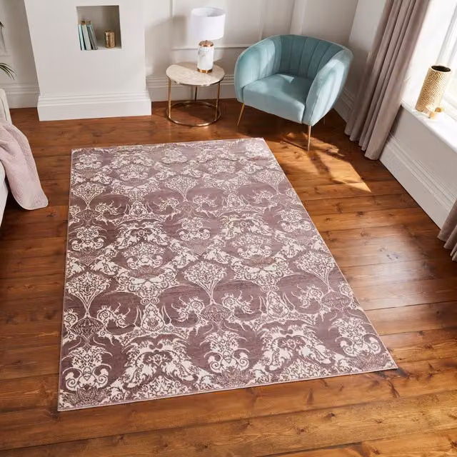 Laurence Llewelyn-Bowen Imperial Rug Wine Floral Rectangular Polyester Red and Purple
