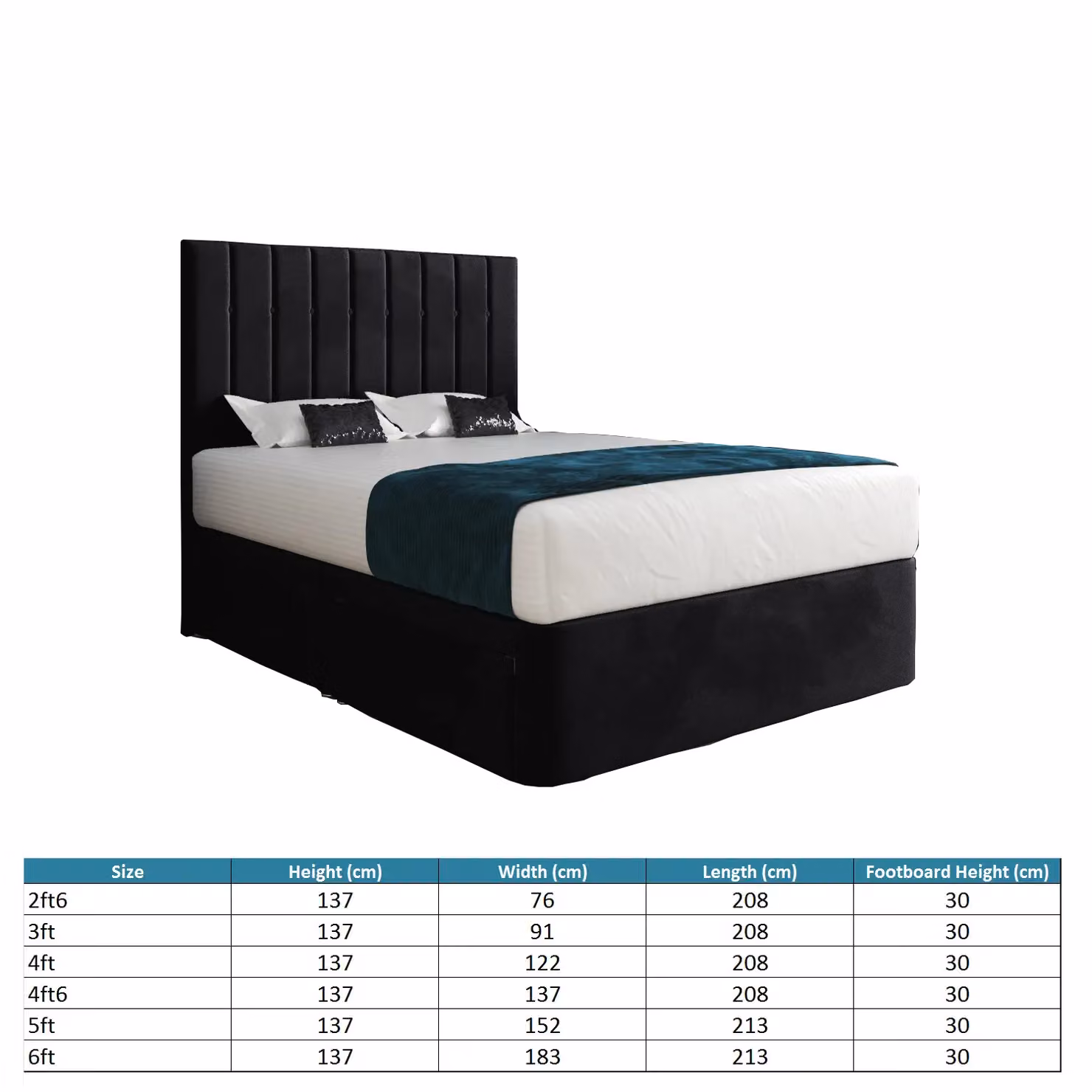 KDMD Marcelo Small Single Upholstered Velvet Bed Frame in Black – 4