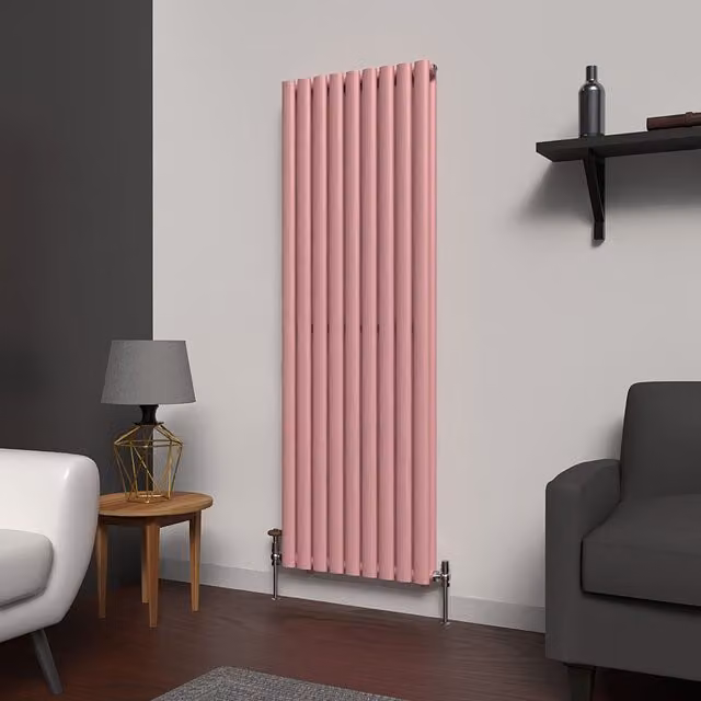 Lux Heat Oval Coloured Vertical Radiator in Pink, H 160 cm x W 54 cm