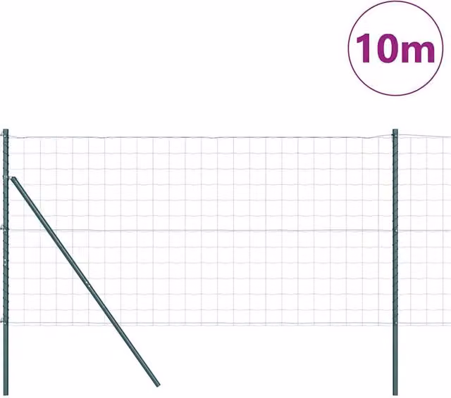 Berkfield Home Green Euro Fence with 7 Posts, Galvanised Steel, W: 10 m, H: 1.2 m – 1