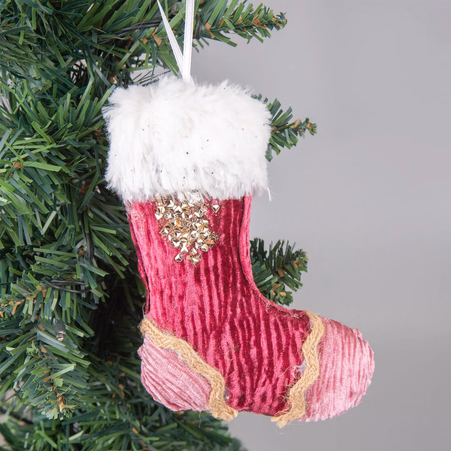 Shatchi Pink, Red and White Striped Christmas Stocking Hanging Pendant, 15 cm – 5