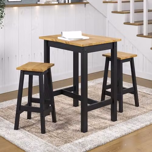 Core Products Corona Rustic Pine Rectangular Dining Set with 3 Chairs in Black, Grey or White – 2