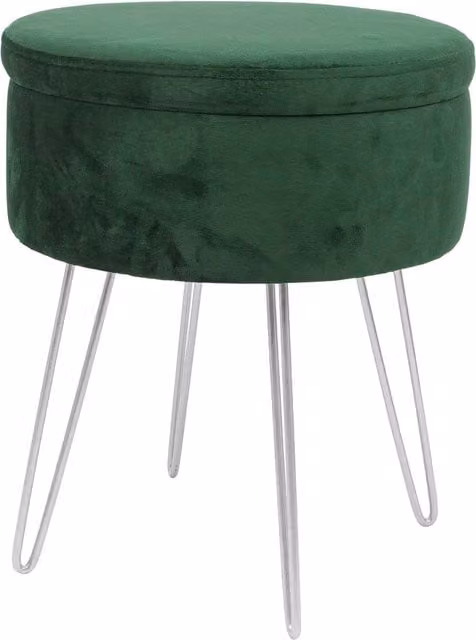 Harbour Housewares Round Velvet Storage Footstool with Silver Legs in Green, H45 x D36 cm – 1