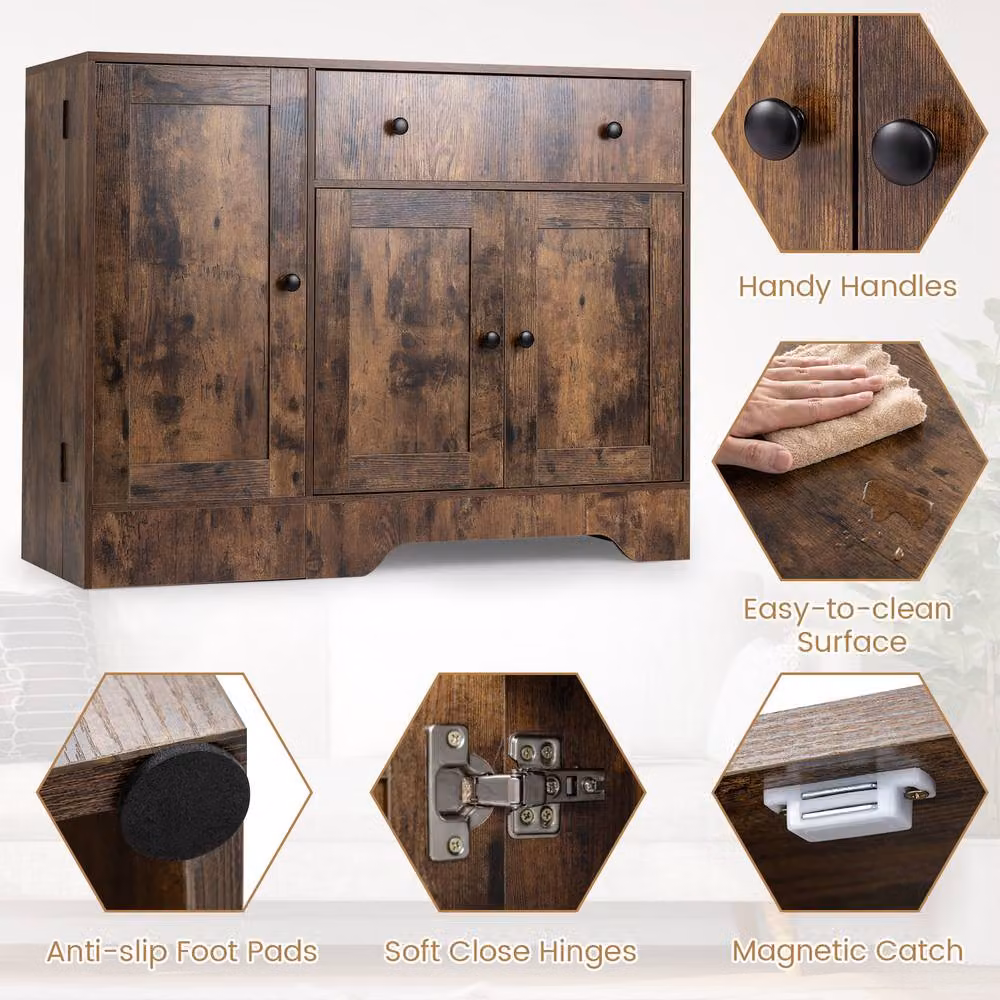Costway Modern Buffet Cabinet with 3 Doors and Storage in Brown – 5