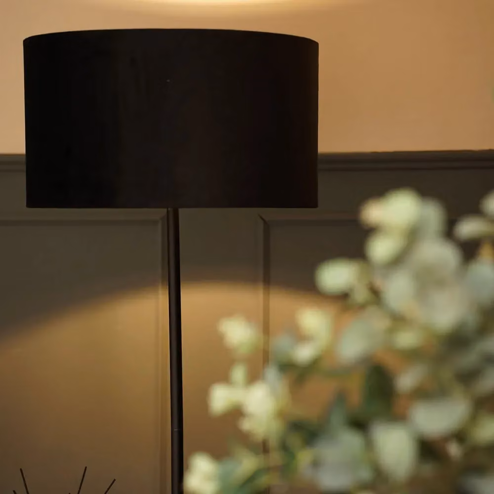 ValueLights Tavel Brushed Matt Black Floor Lamp with Velvet Shade – 3