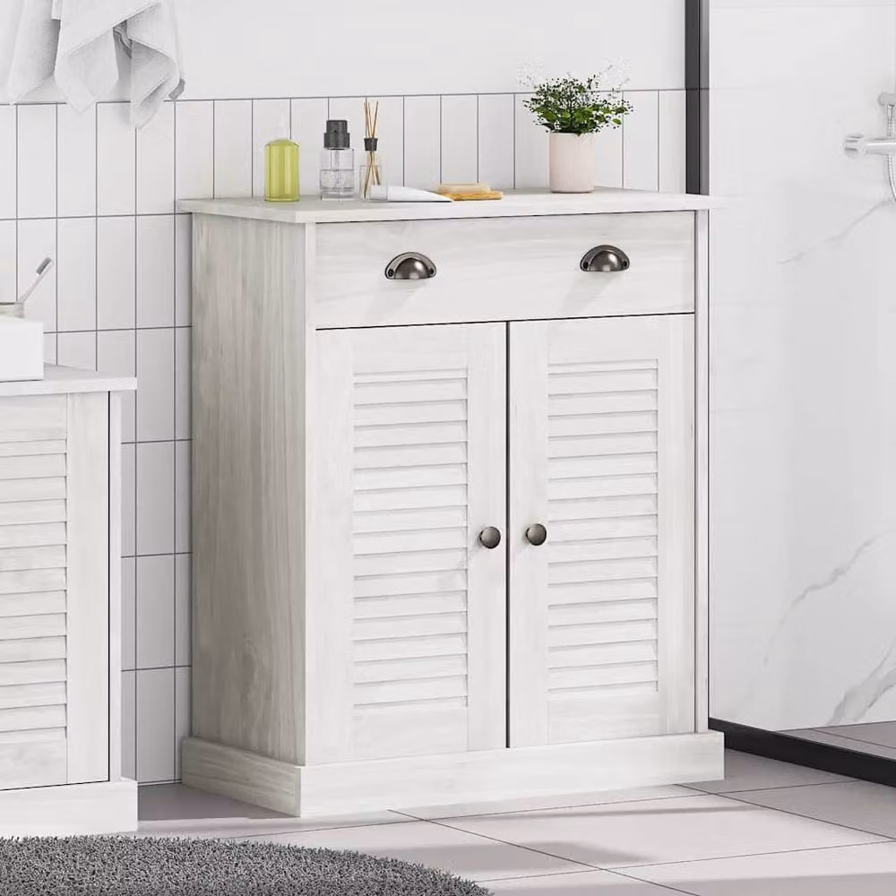 Berkfield Home Modern White Bathroom Cabinet in Solid Pine Wood W/D/H: 68 x 34 x 80 cm – 2
