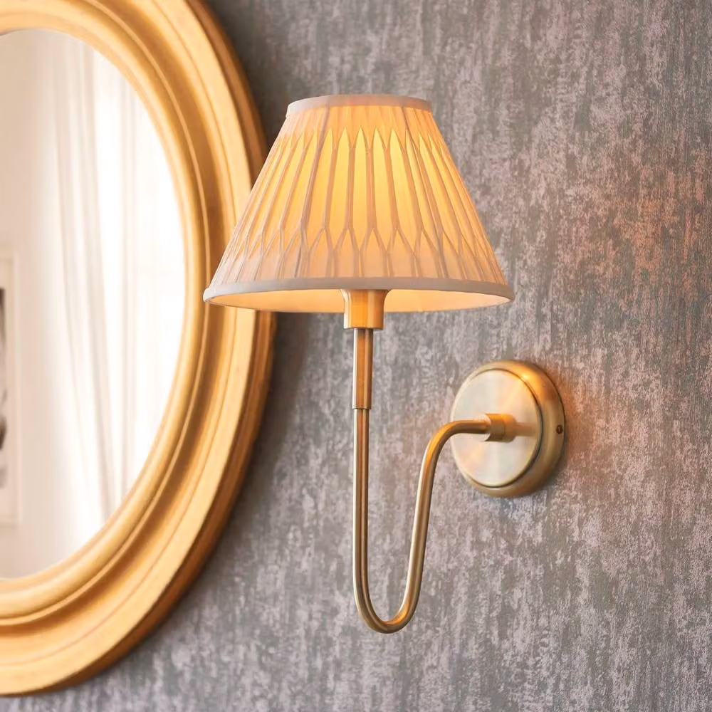 Netlighting Rouen & Chatsworth Wall Lamp Shade in Ivory Silk with Brass Plate and White Fabric – 2