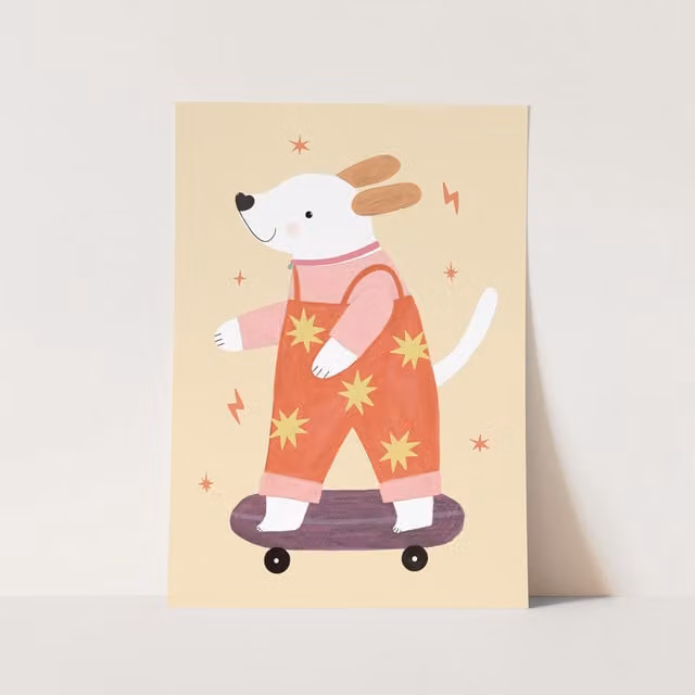 Kid Of The Village Skater Pup Fine Art Paper Poster, Multicolour, W: 30 cm, H: 30 cm