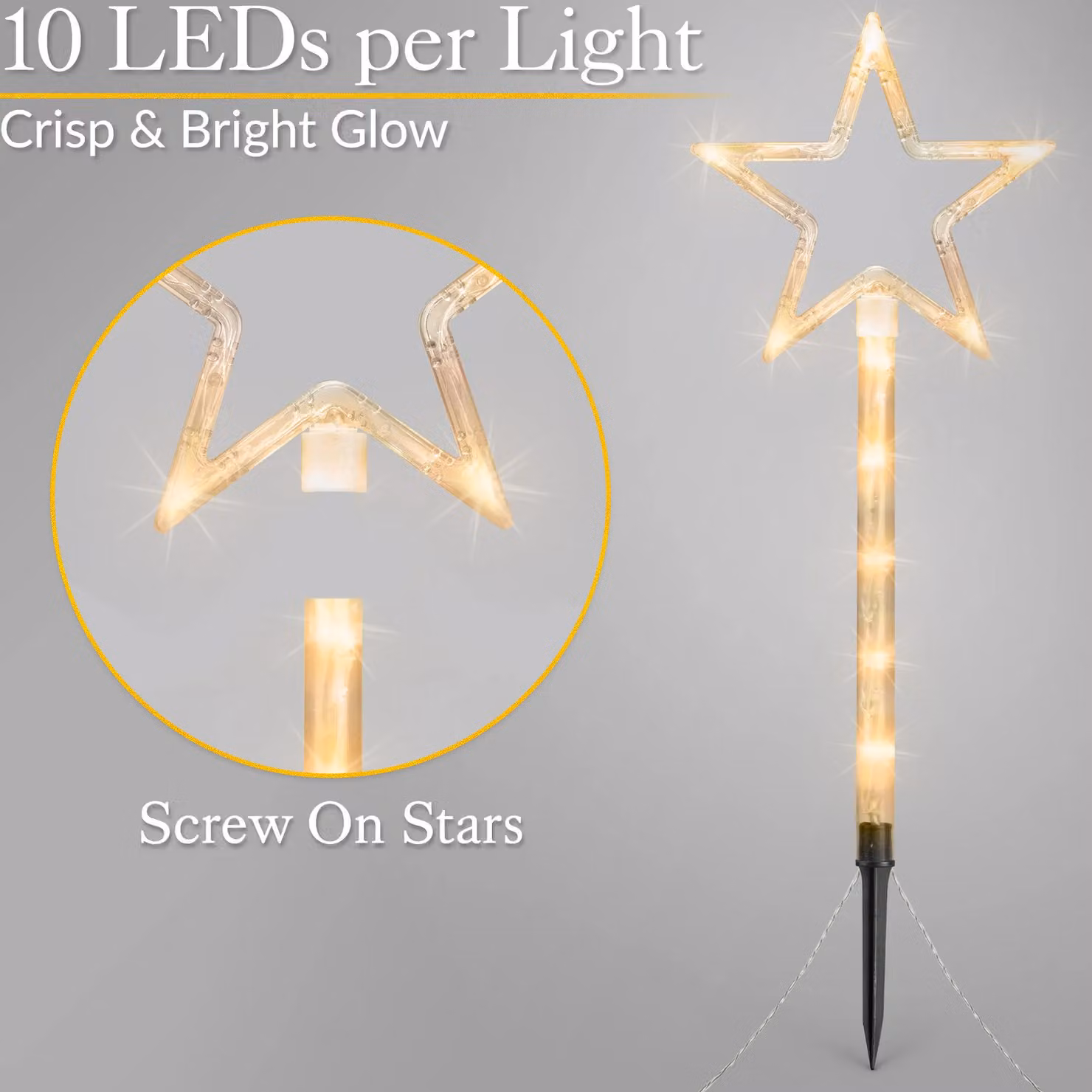 Christow Set of 4 Flashing LED Star Path Lights in Beige, Height: 44 cm – 3