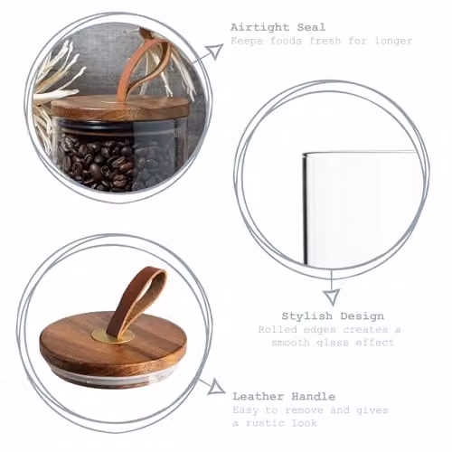 Argon Tableware Scandi Airtight Glass Storage Jars with Brown Leather Loop Lids, 0.75 l, 6 Pack – 1