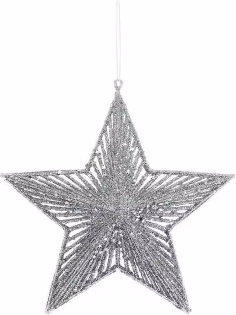KDMD Glitter Star Hanging Decoration, Silver, 2 Pack, Diameter: 20 cm