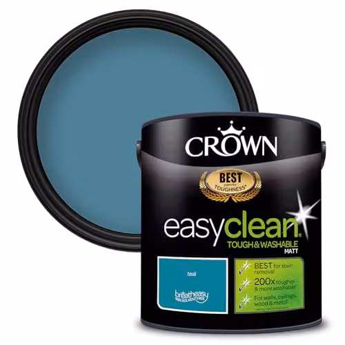 Crown EASYCLEAN Matt Emulsion Wall Paint, Solvent-Free and Water-Based, 2.5 l