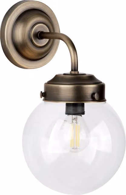 Dar Brown Sphere Wall Lamp with Transparent Glass Shade and E27 Socket