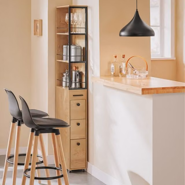 SoBuy Modern Slim Tall Corner Kitchen Cabinet in Brown, Black or Yellow