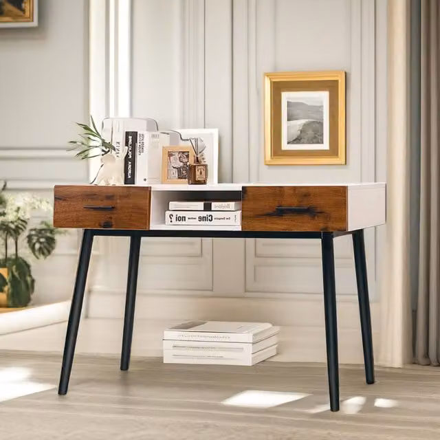 Pirlo Plush 2 Drawer Console Accent Table in Black