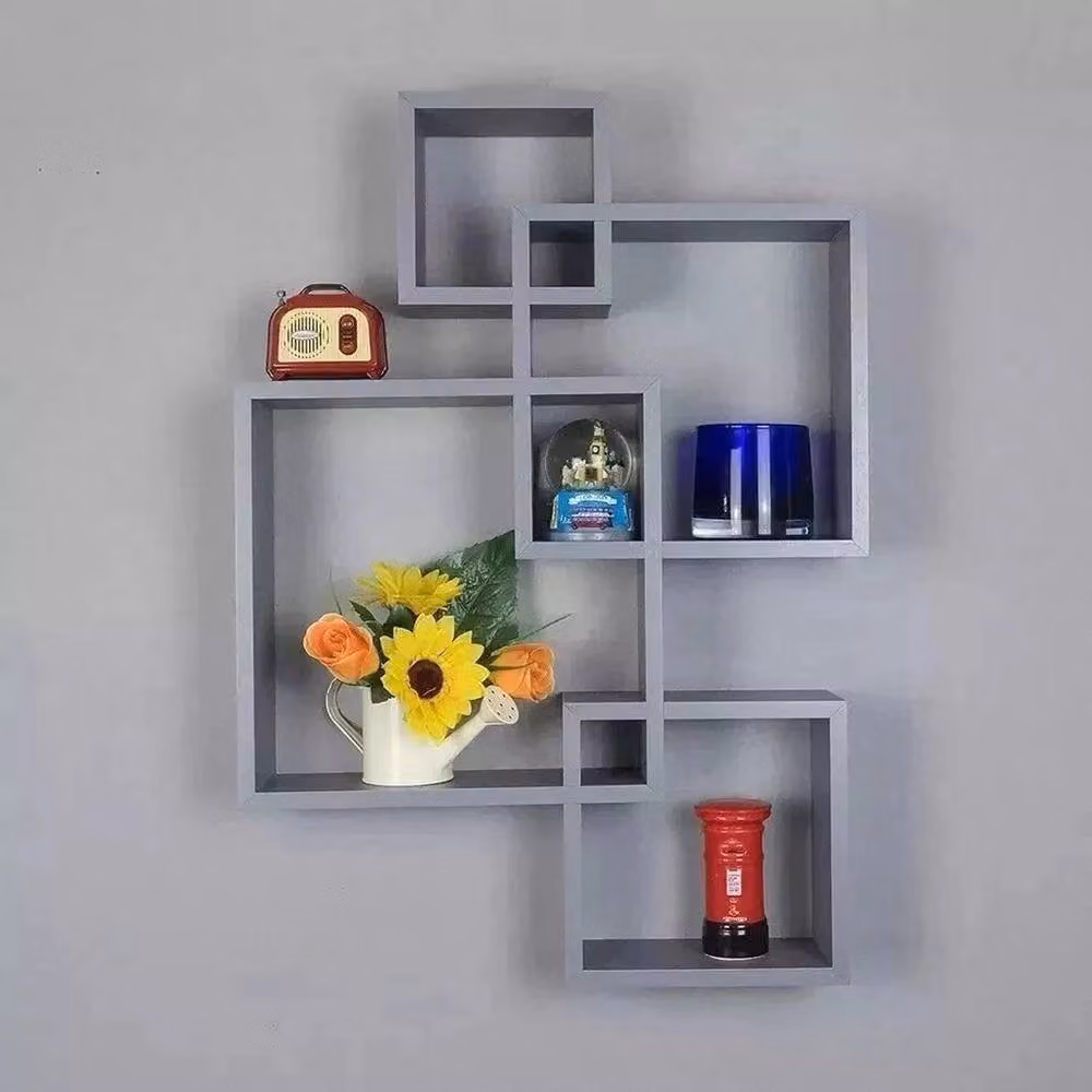 PAWNORA Square Floating Wall Shelves in Grey, Set of 4 – 2
