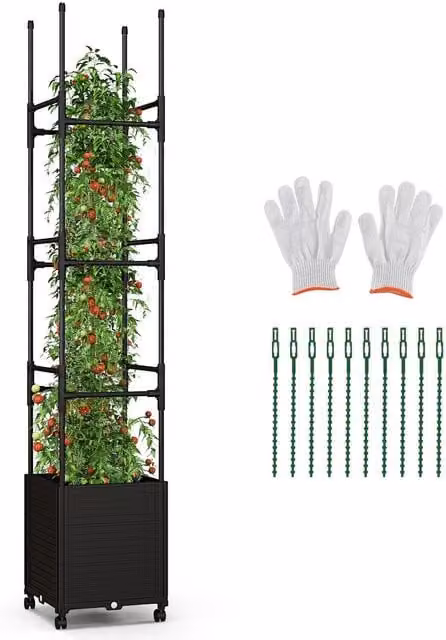COSTWAY Height Adjustable Rolling Metal Planter Box, Black