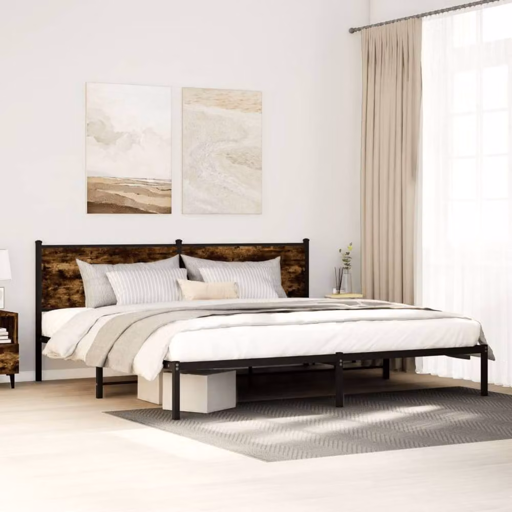 Berkfield Home Metal Bed Frame in Smoked Oak Brown, W/D: 200 x 200 cm – 2