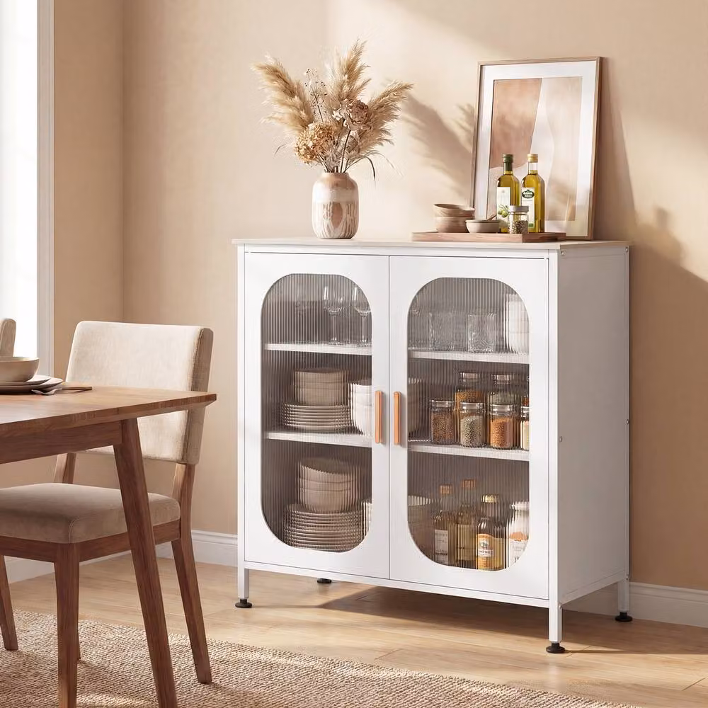 Costway Modern White Sideboard Buffet Cabinet with Adjustable Shelf and Stone Top – 3