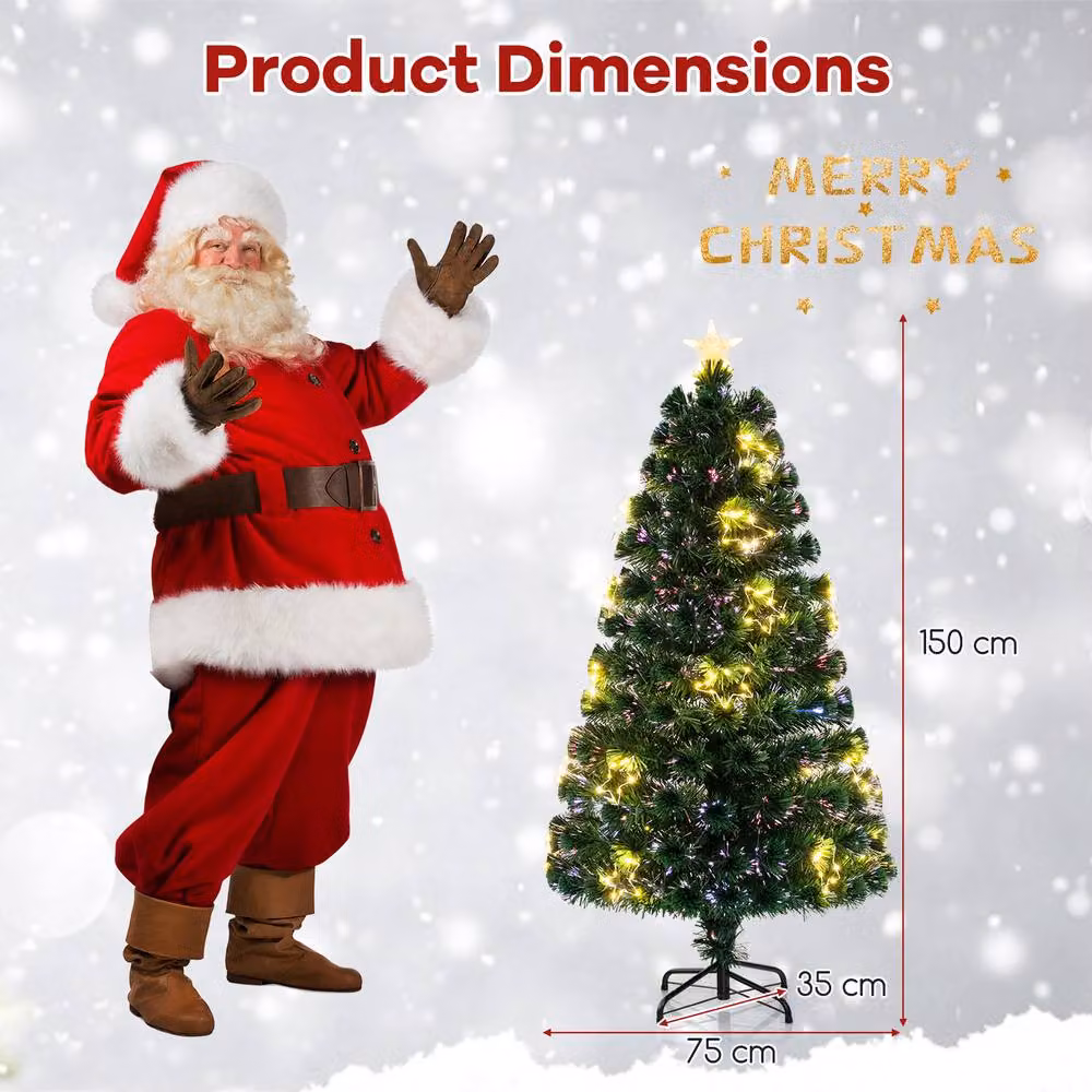 Gymax Pre-Lit Christmas Tree with Warm-White Star String Lights, Green, Height: 150 cm – 2
