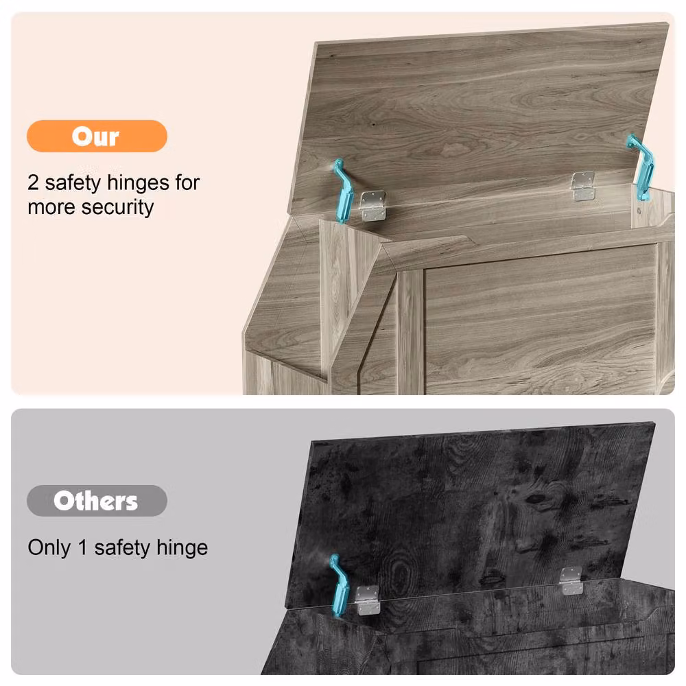 KEEPREAPER Stylish Wooden Toy Storage Box with Lid and Safety Hinges in Grey – 3