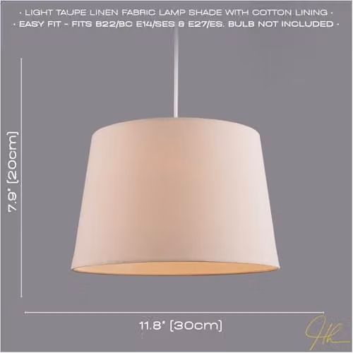 Happy Homewares Modern Beige Linen Fabric Cylinder Drum Lampshade with White Inner, W/D/H: 30 x 30 x 20 cm – 2