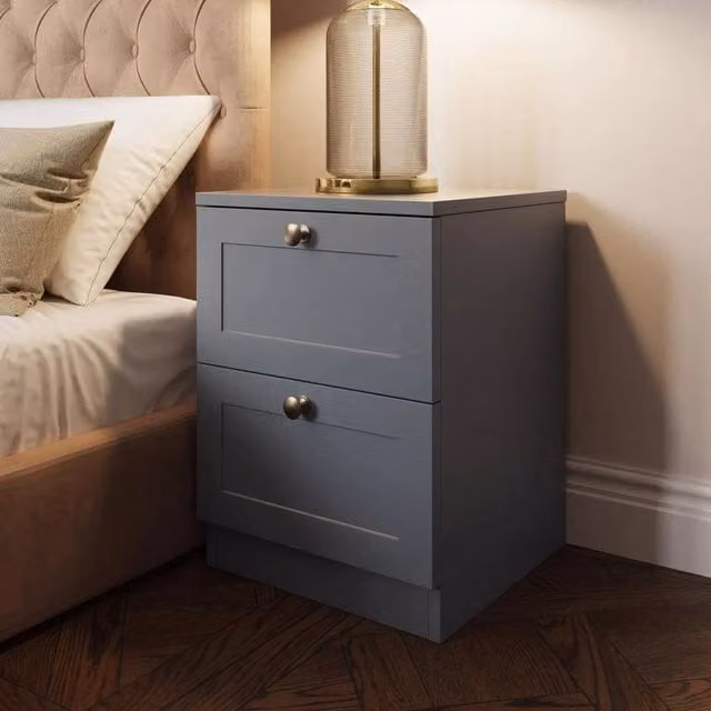 SPETLEK Modern 2 Drawer Shaker Style Bedside Cabinet in Grey – 1
