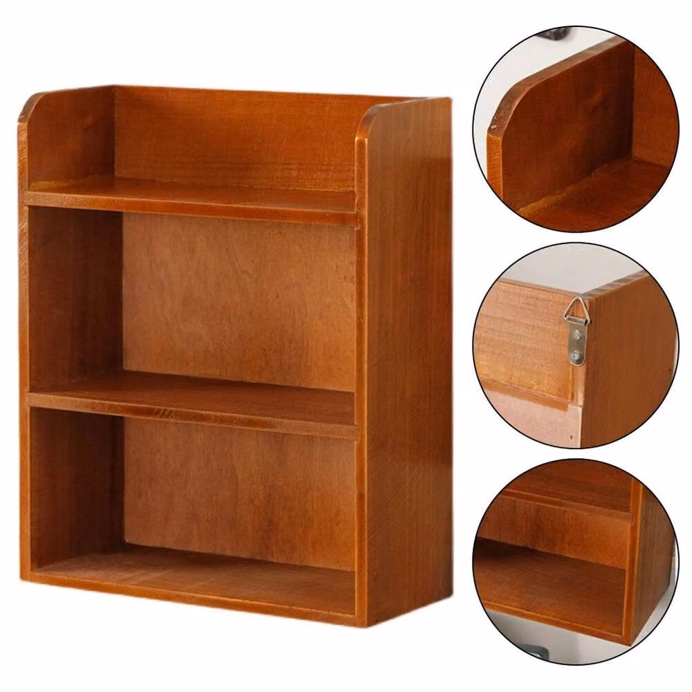 Kelvenix Retro Brown Lacquered Wood Wall Mounted Shelf Cabinet with Back Panel – 3