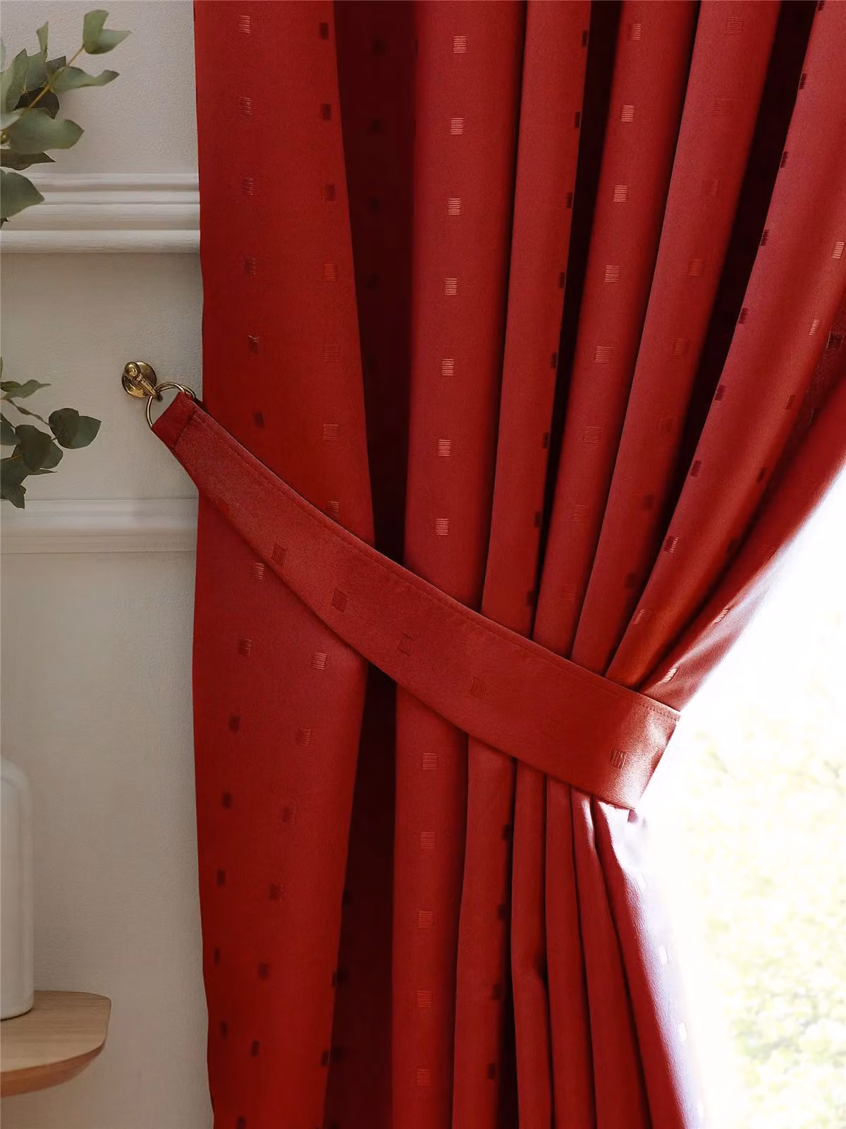 Luxury Living Adi Lined Red Dotted Satin Eyelet Curtains, Width: 229 cm, Drop: 183 cm – 3